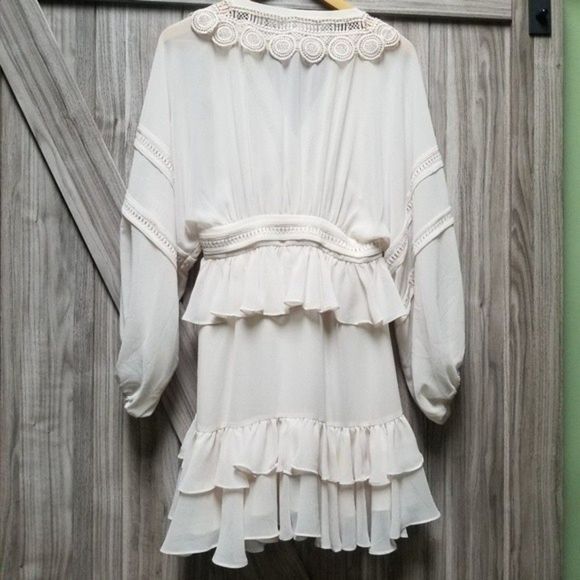 Shona Joy Rafaella Plunge-Neck Long-Sleeve Frill Sheer Mini Dress - Picture 7 of 16